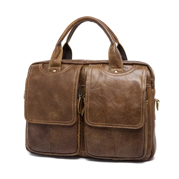 8002 (21) Vintage brown leather briefcase, white background