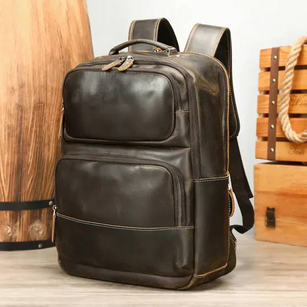 9 Leather backpack 4-angle infographic, feature display