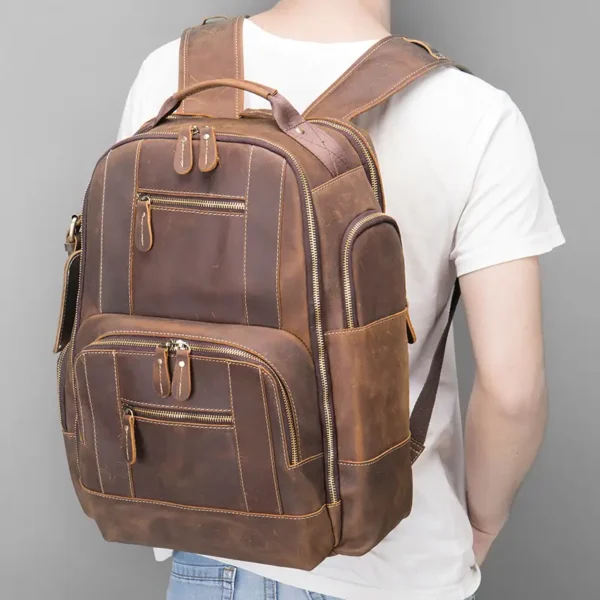 9 Slim Casual Men Genuine Leather Backpack Low MOQ Bulk Wholesale Custom Logo