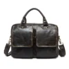 IMG_4638 Black leather briefcase with dual pockets, plain background