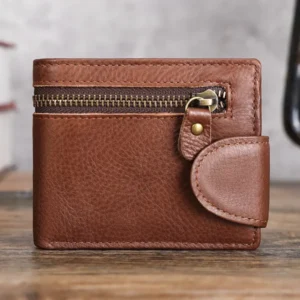 Wholesale brown leather zipper coin wallet for men