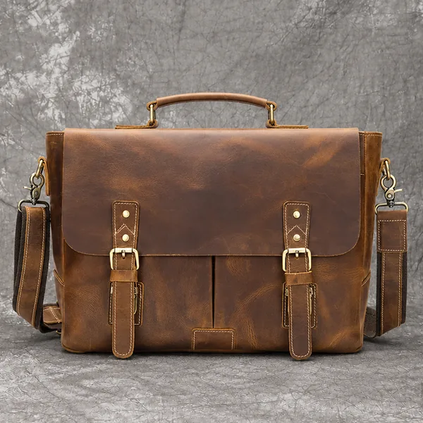 Wholesale crazy horse leather tote bag for men custom logo supplier