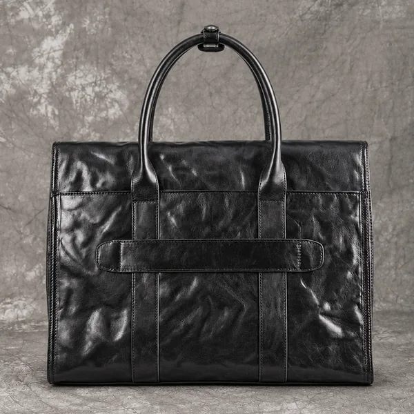 Wholesale mens black leather tote bag briefcase custom logo supplier