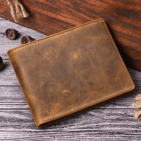 Wholesale brown leather AirTag wallet for men