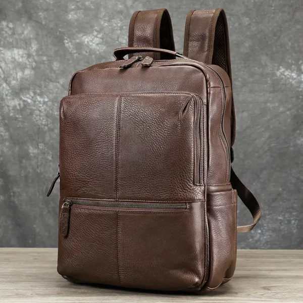 咖啡 (1) Streetwear Fashion Men Leather Backpack