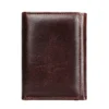 Vintage dark brown leather bifold wallet, professional studio shot