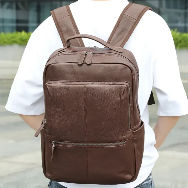 咖啡 (7) Streetwear Fashion Men Leather Backpack