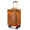 棕色 (4) Warm brown leather trolley suitcase with textured finish, studio shot