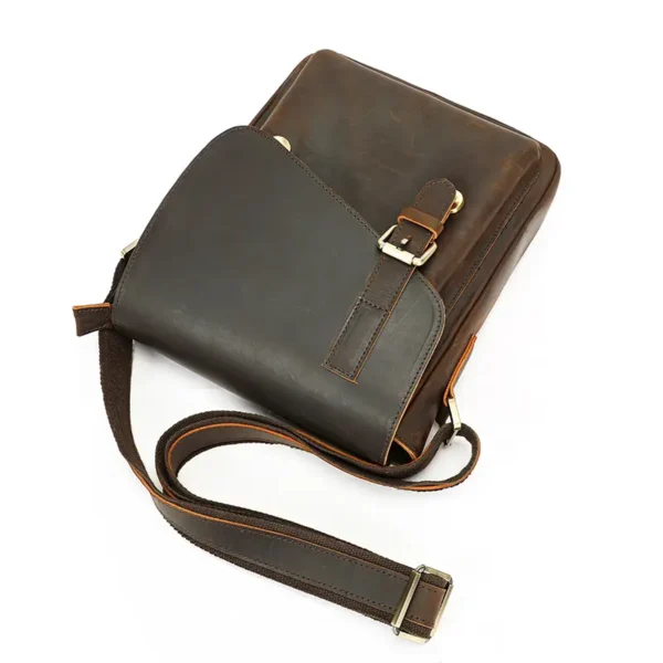 深咖-(3) Dark brown leather crossbody bag with strap, plain background