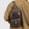 Man wearing brown leather sling bag, casual style