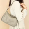 灰色 (15) Grey leather hobo bag multi-angle display, different views
