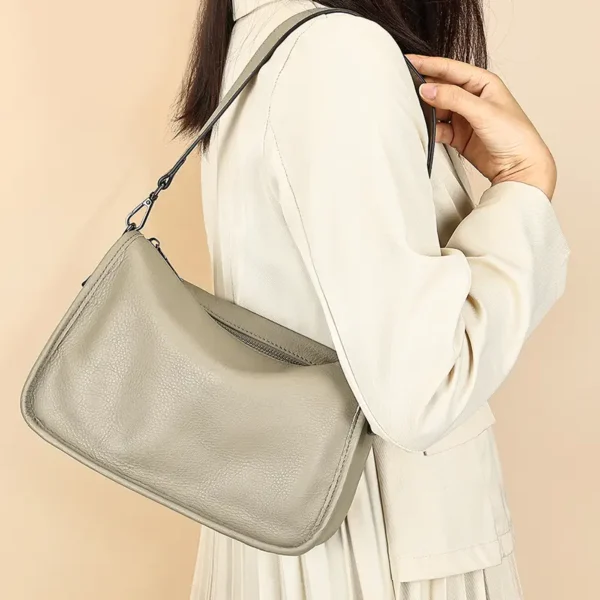 灰色 (15) Grey leather hobo bag multi-angle display, different views