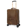 疯马咖-(3)-1 Vintage brown leather rolling suitcase with distressed texture, studio shot