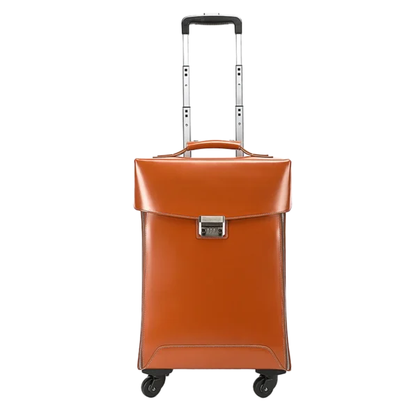 首图 Classic orange leather trolley luggage, plain background