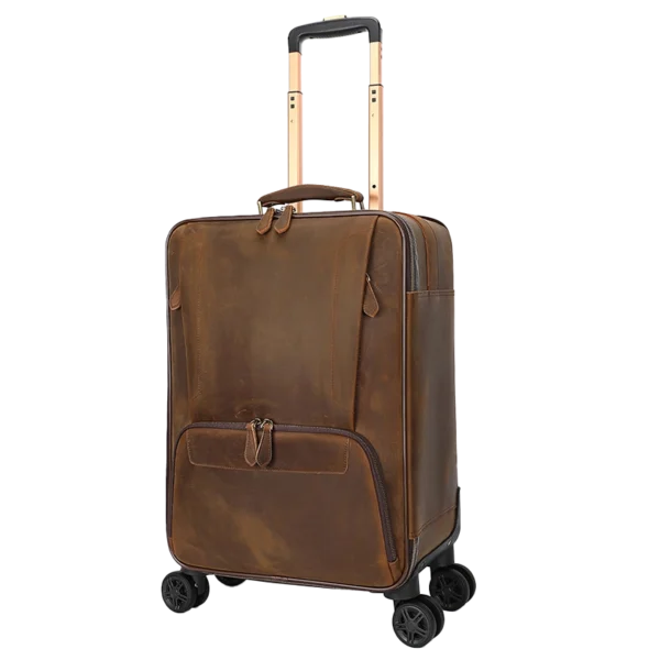 首图 Classic brown leather trolley luggage, plain background