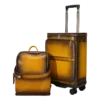 首图 Vintage brown leather luggage set with duffle and trolley bag, plain background