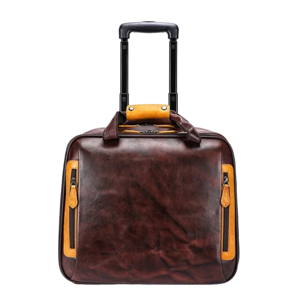 首图 Vintage brown leather duffle bag with trolley sleeve, studio shot