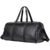 首图 Classic black leather duffle bag with wide opening, studio shot