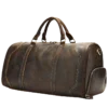 首图 Classic brown leather travel duffle bag, studio shot
