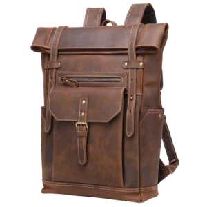 Vintage Crazy Horse Men Genuine Leather Backpack Bulk Wholesale Custom Private Label