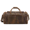 首图 Classic brown leather travel duffle bag, studio shot
