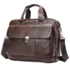 首图 Classic brown leather briefcase with multiple compartments, plain background