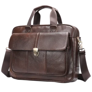 首图 Classic brown leather briefcase with multiple compartments, plain background