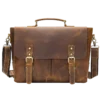 首图 Classic brown leather briefcase with shoulder strap, plain background