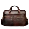 首图 Classic brown leather briefcase with dual pockets, studio shot