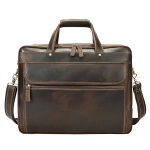 首图 Classic brown leather business briefcase, plain background