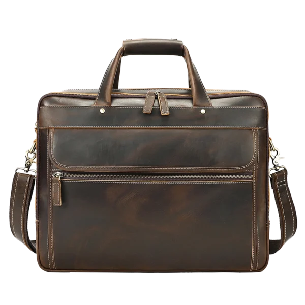 首图 Classic brown leather business briefcase, plain background