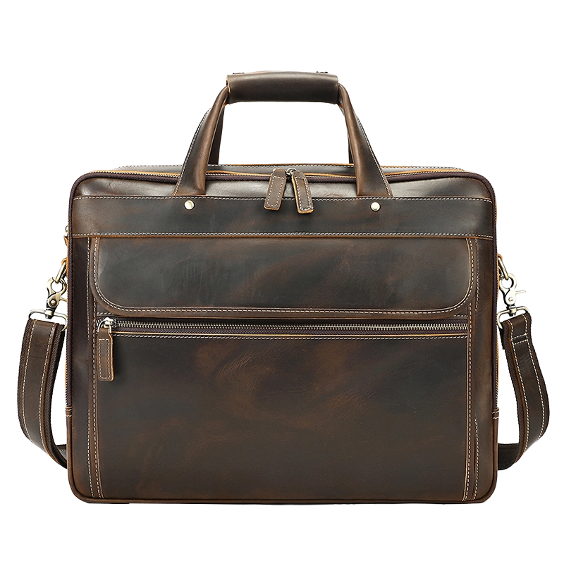 Classic brown leather business briefcase, plain background