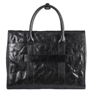 首图 Black textured leather briefcase, plain background