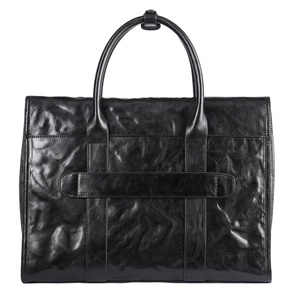 首图 Black textured leather briefcase, plain background