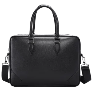 首图 Classic black leather briefcase with top handle, studio shot