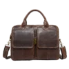首图 Classic brown leather briefcase with dual pockets, studio shot