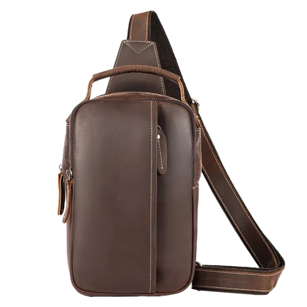 首图 Vintage brown leather sling backpack, plain background