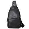 首图 Black leather sling backpack, studio shot