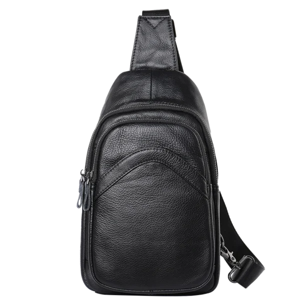 首图 Black leather sling backpack, plain background