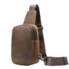 首图 Vintage brown leather sling bag, plain studio shot