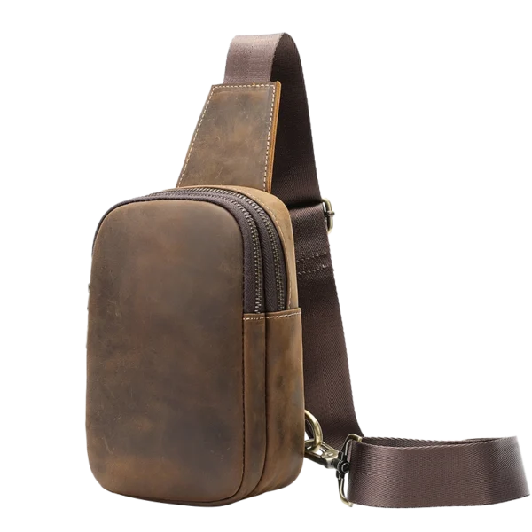 首图 Vintage brown leather sling bag, plain studio shot