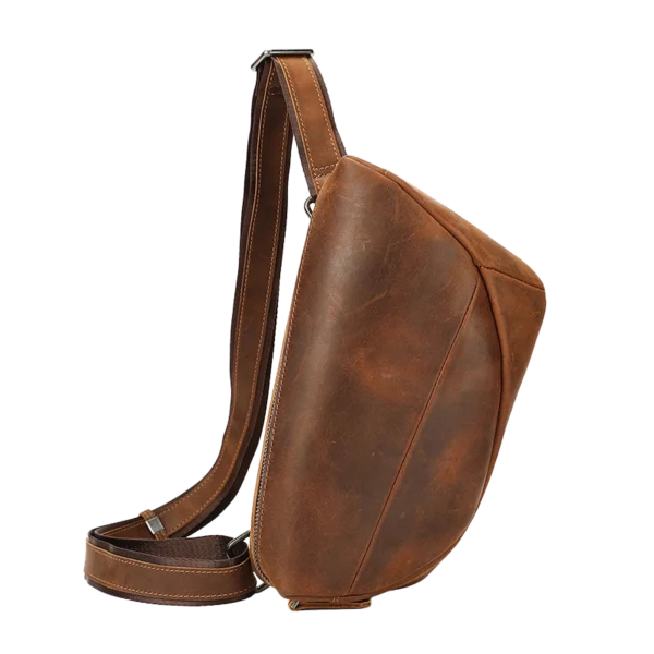 首图 Classic brown leather sling bag, studio shot