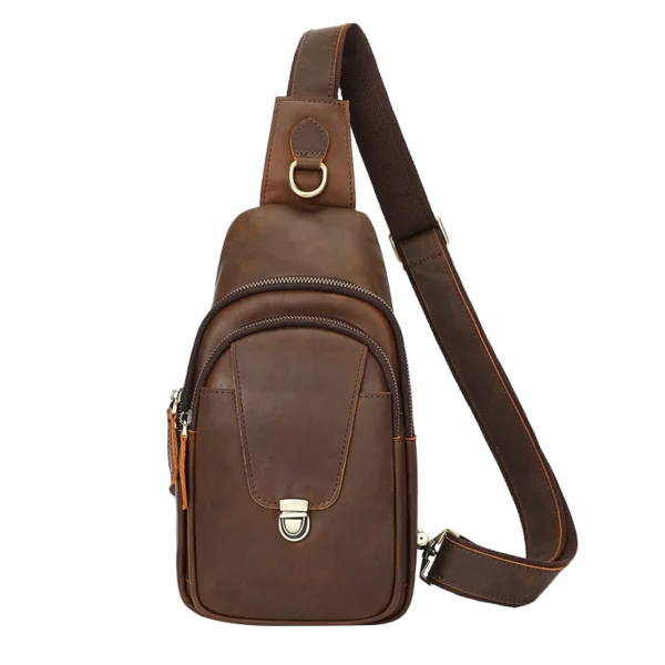 首图 Dark brown leather sling bag, studio shot