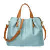 首图 Vintage light blue leather tote bag, plain background
