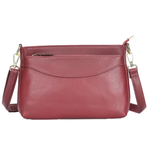 Classic burgundy leather crossbody bag with zipper closure