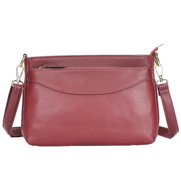 首图 Classic burgundy leather crossbody bag with zipper closure