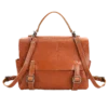 首图 Classic tan brown leather satchel with buckle closure