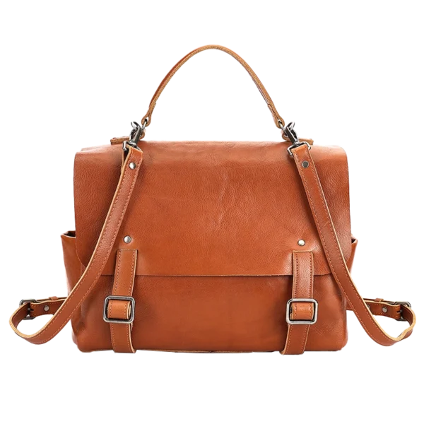 首图 Classic tan brown leather satchel with buckle closure