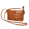 Vintage brown leather crossbody bag, plain studio shot