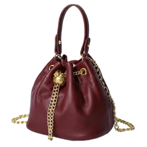 Leather bucket bag multi-angle collage, different color options